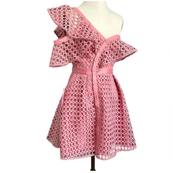 Self Portrait Lace Frill Off Lace Mini Dress With Pockets Pink Size 6 - Picture 4 of 12